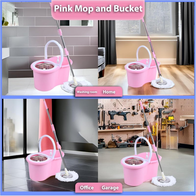 Eleckey Cute Pink Mop and Bucket Set with 3 Extra Refills (Pink) - Image 2